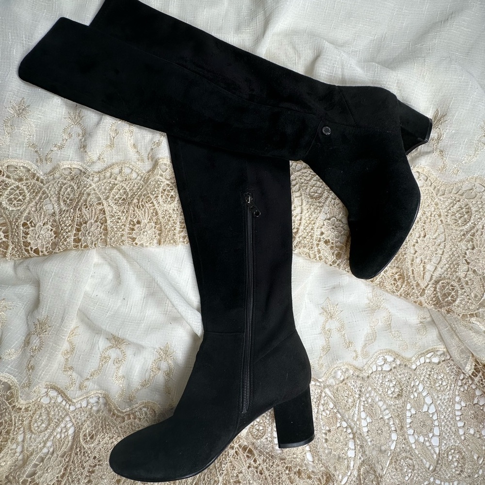 Karl Lagerfeld Paris, Black Suede Over the Knee Boots, Femme Fatale, Runway, 8M